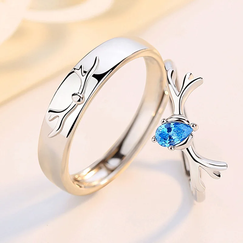 BUDROVKY 925 Sterling Silver Adjustable Rings Deer Horn Zircon Couples Rings For Women Men Engagement Wedding Jewelry Gifts
BUDROVKY 925 Sterling Silver Adjustable Rings Deer Horn Zircon Couples Rings For Women Men Engagement Wedding Jewelry Gifts