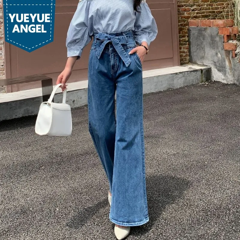 Fashion Women Floor Length Long Jeans Bowknot Belted High Waist Denim Wide Leg Pants Office Ladies Spring Loose Fit Trousers
Fashion Women Floor Length Long Jeans Bowknot Belted High Waist Denim Wide Leg Pants Office Ladies Spring Loose Fit Trousers