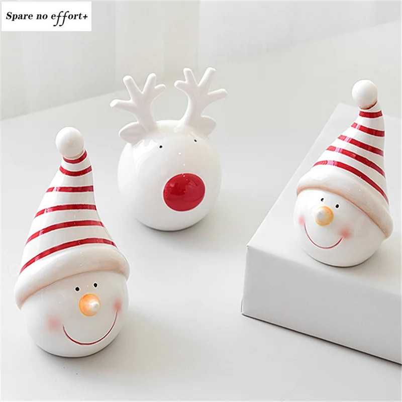 

Домашний декор, керамические рождественские украшения в виде снеговика, Санта-Клауса, детской головы лося, рождественский подарок 2022
