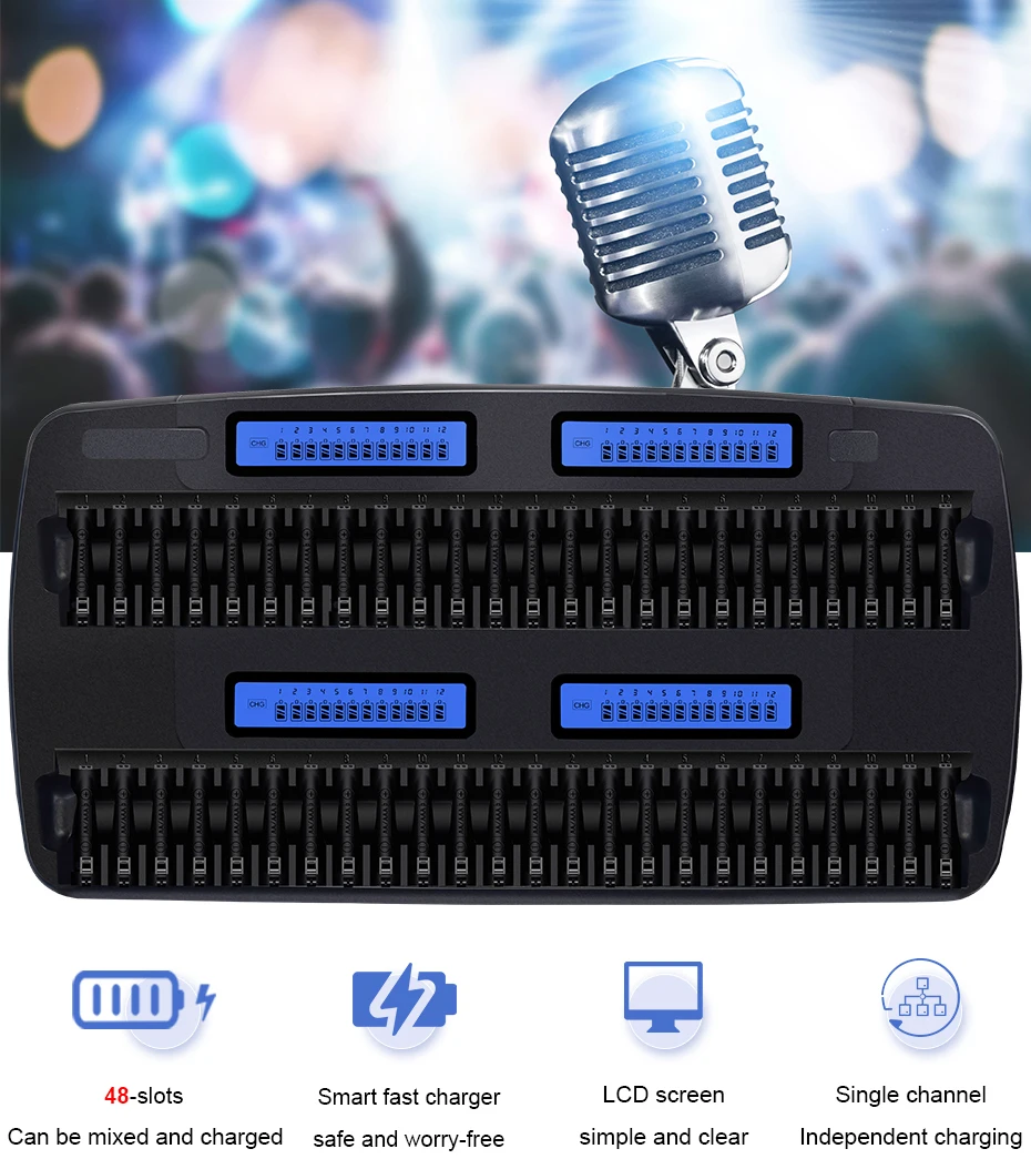 PALO 48 Slot charger For 1.2V AA AAA Ni-MH NiCd rechargeable battery Fast Smart LCD display Intelligent Charger
PALO 48 Slot charger For 1.2V AA AAA Ni-MH NiCd rechargeable battery Fast Smart LCD display Intelligent Charger