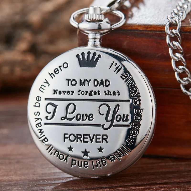 To My Dad I Love You Fashion Silver Quartz Pocket Fob Watch Necklace Chain Pendant Antique Men Watches Father's Day Present Gift
To My Dad I Love You Fashion Silver Quartz Pocket Fob Watch Necklace Chain Pendant Antique Men Watches Father's Day Present Gift