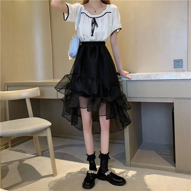 Skirts Women Mesh Asymmetrical Elastic Waist Summer Solid Sweet Girlish Trendy Female Streetwear Chic Soft Retro Plus Size Basic 
Skirts Women Mesh Asymmetrical Elastic Waist Summer Solid Sweet Girlish Trendy Female Streetwear Chic Soft Retro Plus Size Basic