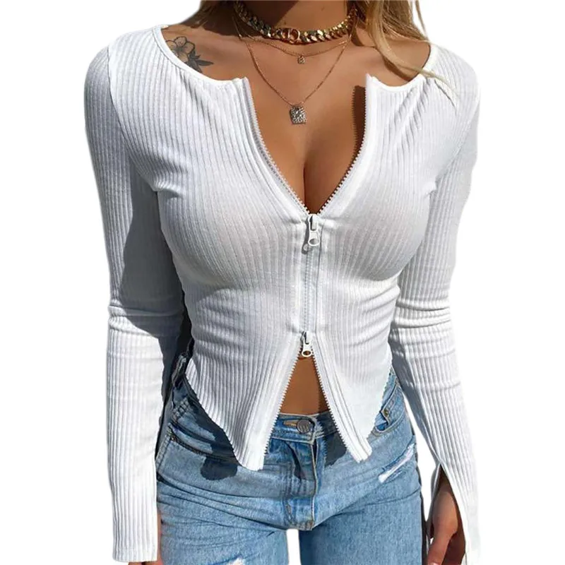 Women Front Zipper Ribbed Crop Top Autumn Solid Color Zip Long Sleeve V Neck Tight Knitwear T Shirts Tops
Women Front Zipper Ribbed Crop Top Autumn Solid Color Zip Long Sleeve V Neck Tight Knitwear T Shirts Tops