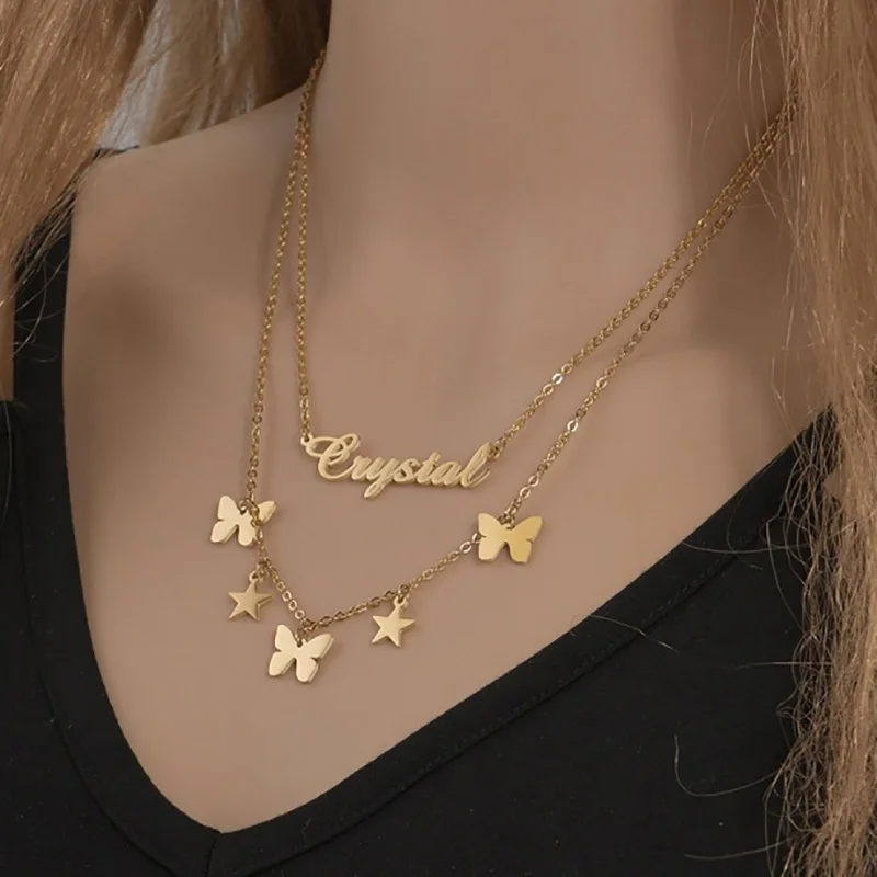 2022NEW Fashion Stainless Steel jewelry Pendant Customized Butterfly Starts Necklace Personalized Named Collares Party Gift
2022NEW Fashion Stainless Steel jewelry Pendant Customized Butterfly Starts Necklace Personalized Named Collares Party Gift