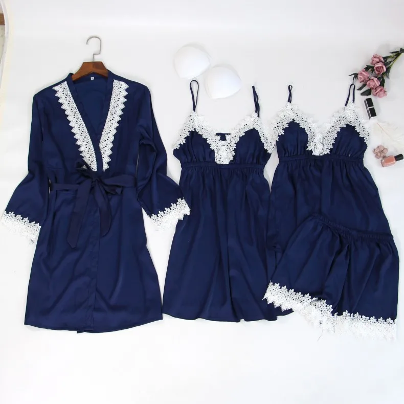 Sexy Nightwear Gown Set Women 4PC Pyjama V-Neck Pajamas Silky Sleepwear Spring Lady Sleep Suit Robe Wear Home Negligee Homewear
Sexy Nightwear Gown Set Women 4PC Pyjama V-Neck Pajamas Silky Sleepwear Spring Lady Sleep Suit Robe Wear Home Negligee Homewear