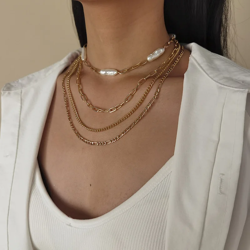 TIMEONLY Temperament Irregular Pearl Necklace for Women Gold Color Hollow Linked Chain Multi-Layered Choker Necklaces Gifts
TIMEONLY Temperament Irregular Pearl Necklace for Women Gold Color Hollow Linked Chain Multi-Layered Choker Necklaces Gifts