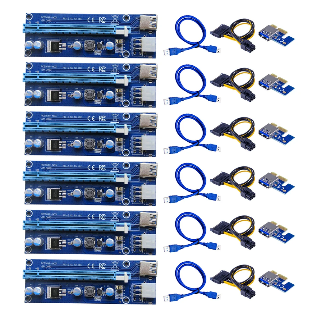 6 шт./компл. VER006C PCIe 1x до 16x Экспресс Райзер карта графика pci-e Райзер удлинитель USB 3,0 кабель SATA до 6 контактов питания для майнинга BTC
6 шт./компл. VER006C PCIe 1x до 16x Экспресс Райзер карта графика pci-e Райзер удлинитель USB 3,0 кабель SATA до 6 контактов питания для майнинга BTC
