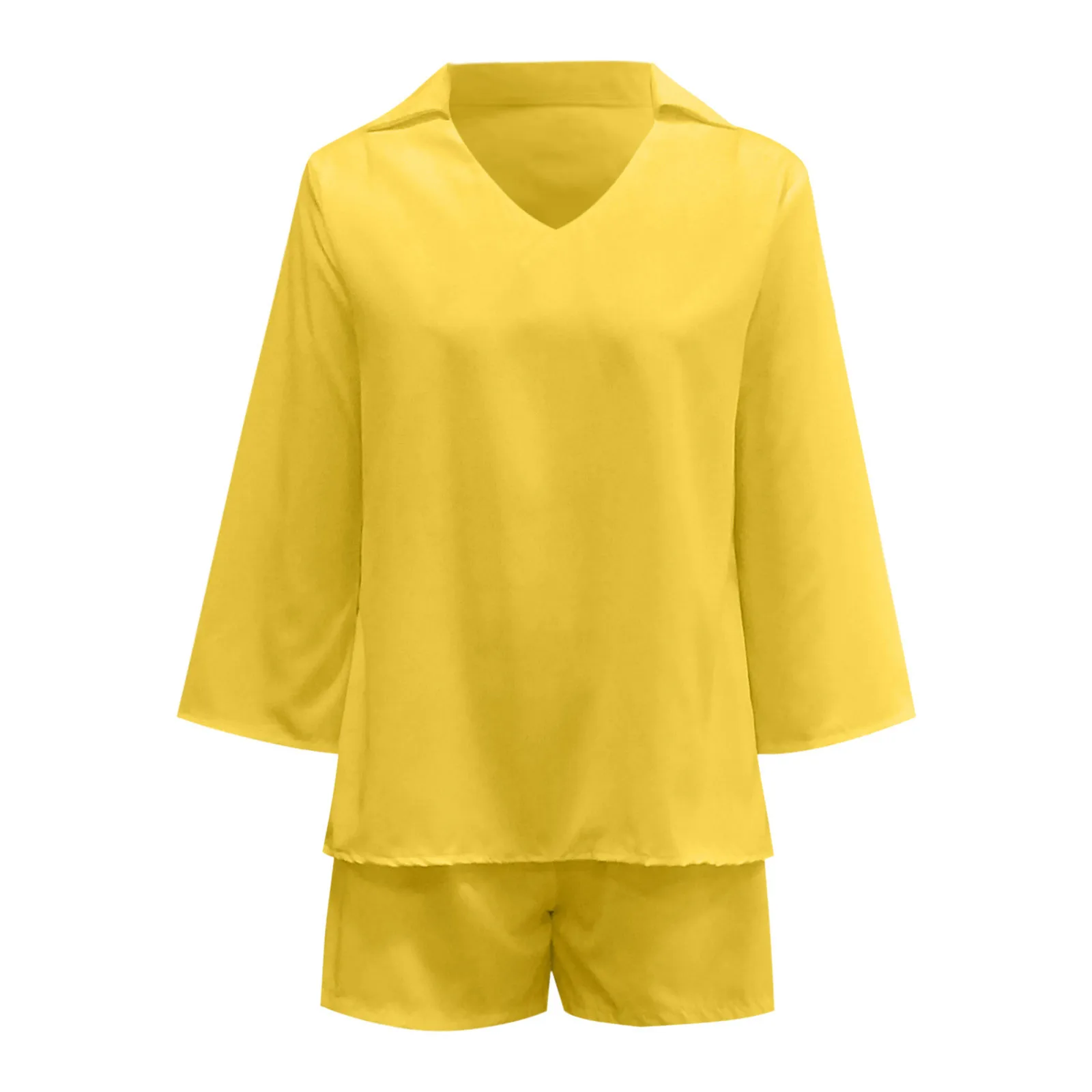 2021 Women Plain Bell Sleeve V-Neck Long Casual Loose Top Shorts Set Casual Summer Solid Streetewar Suit Sets New 
2021 Women Plain Bell Sleeve V-Neck Long Casual Loose Top Shorts Set Casual Summer Solid Streetewar Suit Sets New