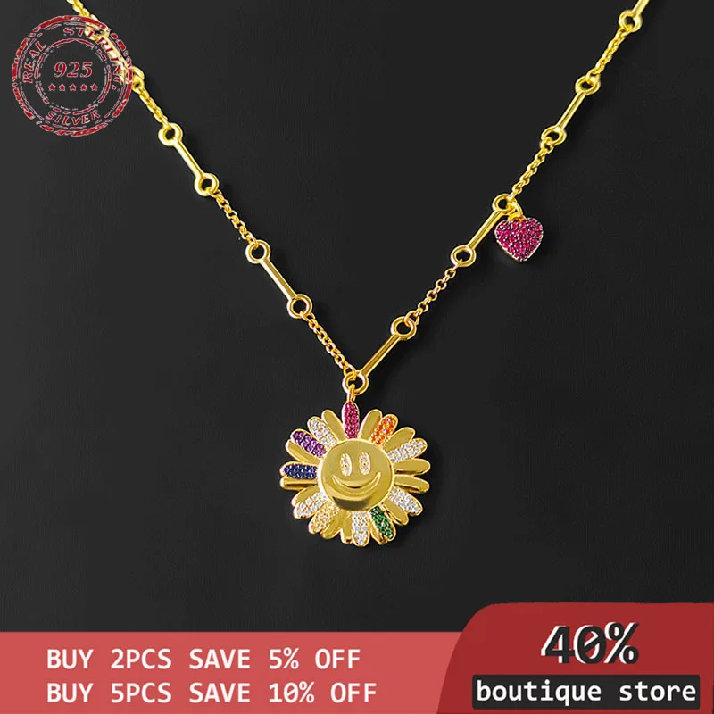 S925 silver sterling rainbow margarine women's colored necklace Sunflower Current nightgown summer style luxury brand jewelry
S925 silver sterling rainbow margarine women's colored necklace Sunflower Current nightgown summer style luxury brand jewelry