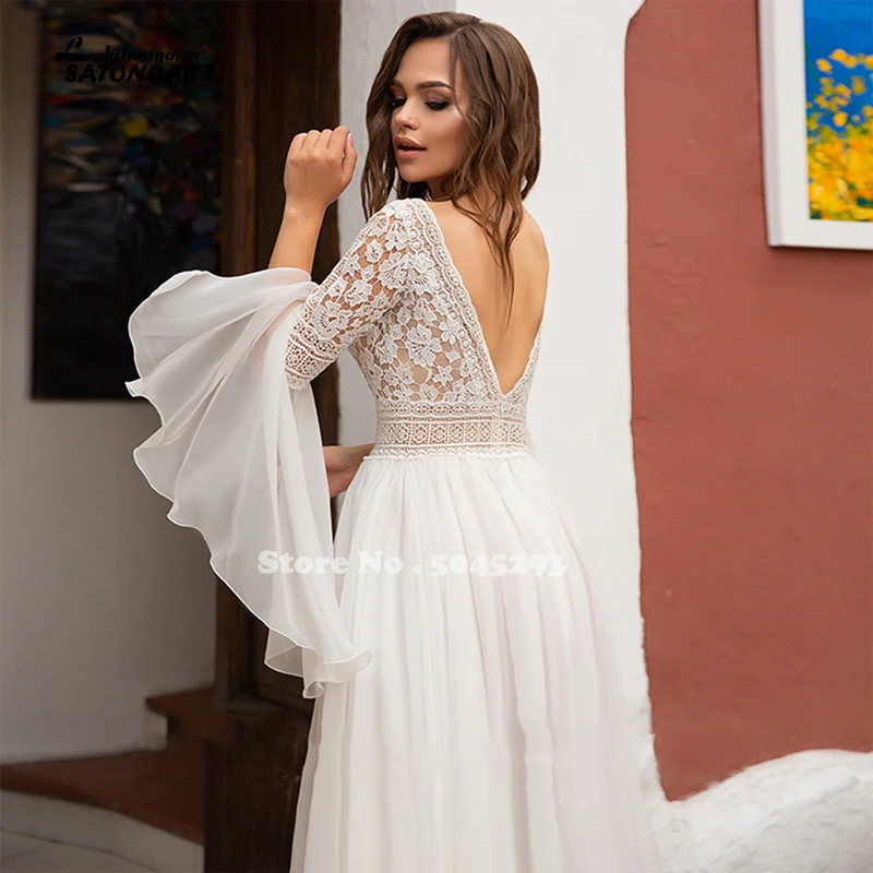 Boho Wedding Dresses Sexy V Neck Flare Sleeve Lace Chiffon Beach Bridal Gown Backless High Slit Vestido De Novia Robe Mariage
Boho Wedding Dresses Sexy V Neck Flare Sleeve Lace Chiffon Beach Bridal Gown Backless High Slit Vestido De Novia Robe Mariage