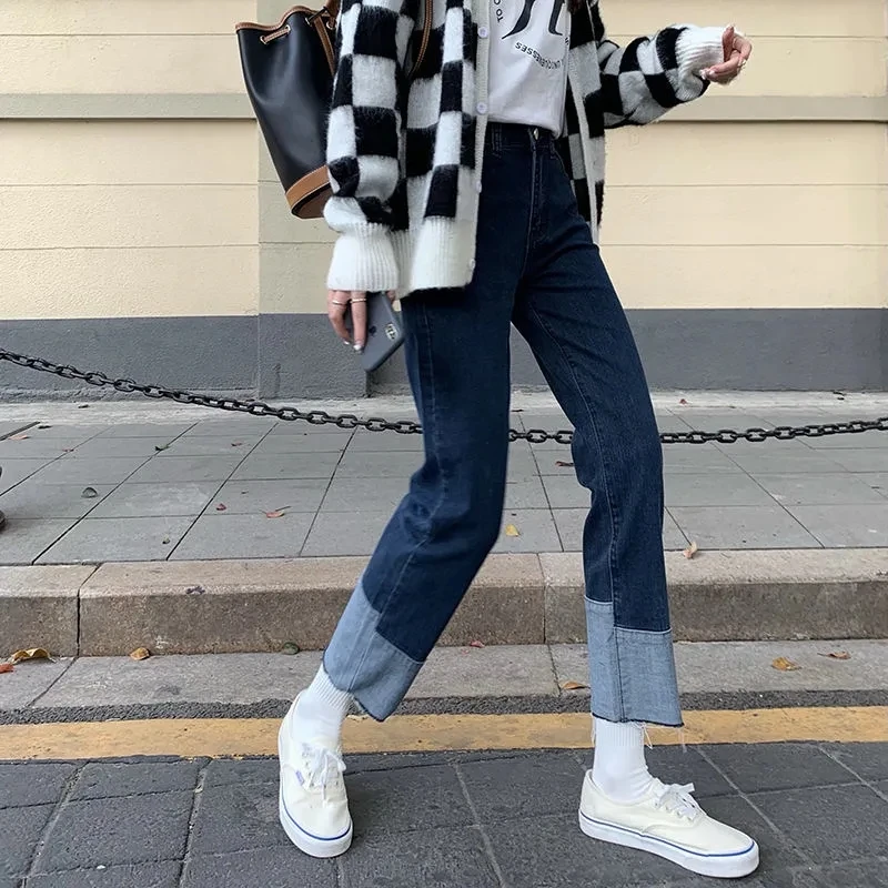 Fashion Patchwork Denim Trousers Designer High Waist Straight Jeans Women Casual Pants Streetwear Clothes Korean Fashion Summer
Fashion Patchwork Denim Trousers Designer High Waist Straight Jeans Women Casual Pants Streetwear Clothes Korean Fashion Summer