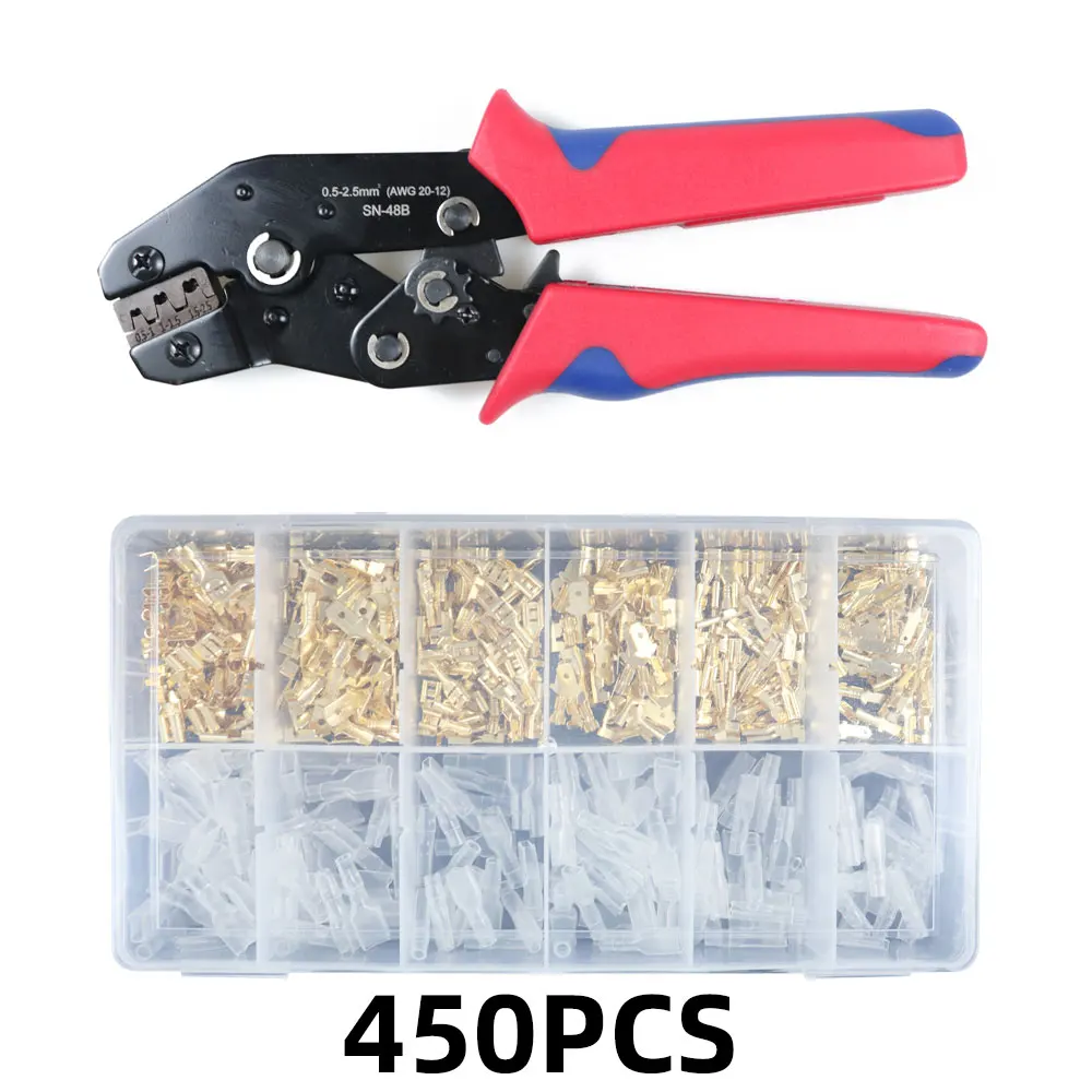 Wire Terminals Spring Plug Wire Tips Insulated Crimp Terminal Heat Shrink Set Electric Connectors Tool 2.8/4.8/6.3mm SN-48B
Wire Terminals Spring Plug Wire Tips Insulated Crimp Terminal Heat Shrink Set Electric Connectors Tool 2.8/4.8/6.3mm SN-48B