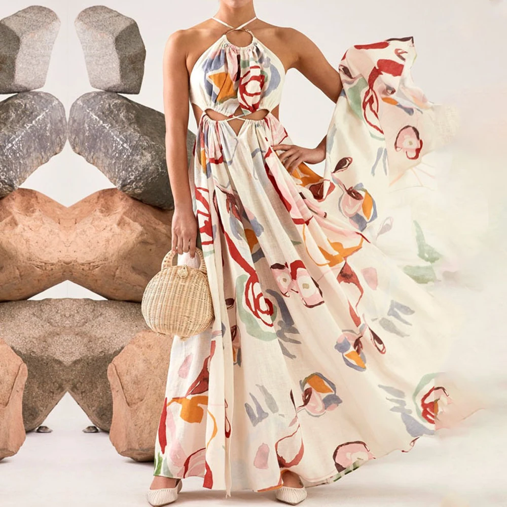 Halter Backless Long Summer Dresses For Women Print Elegant Vintage Sleeveless Boho Maxi Dress Lady Party Beach Wear Sundress
Halter Backless Long Summer Dresses For Women Print Elegant Vintage Sleeveless Boho Maxi Dress Lady Party Beach Wear Sundress