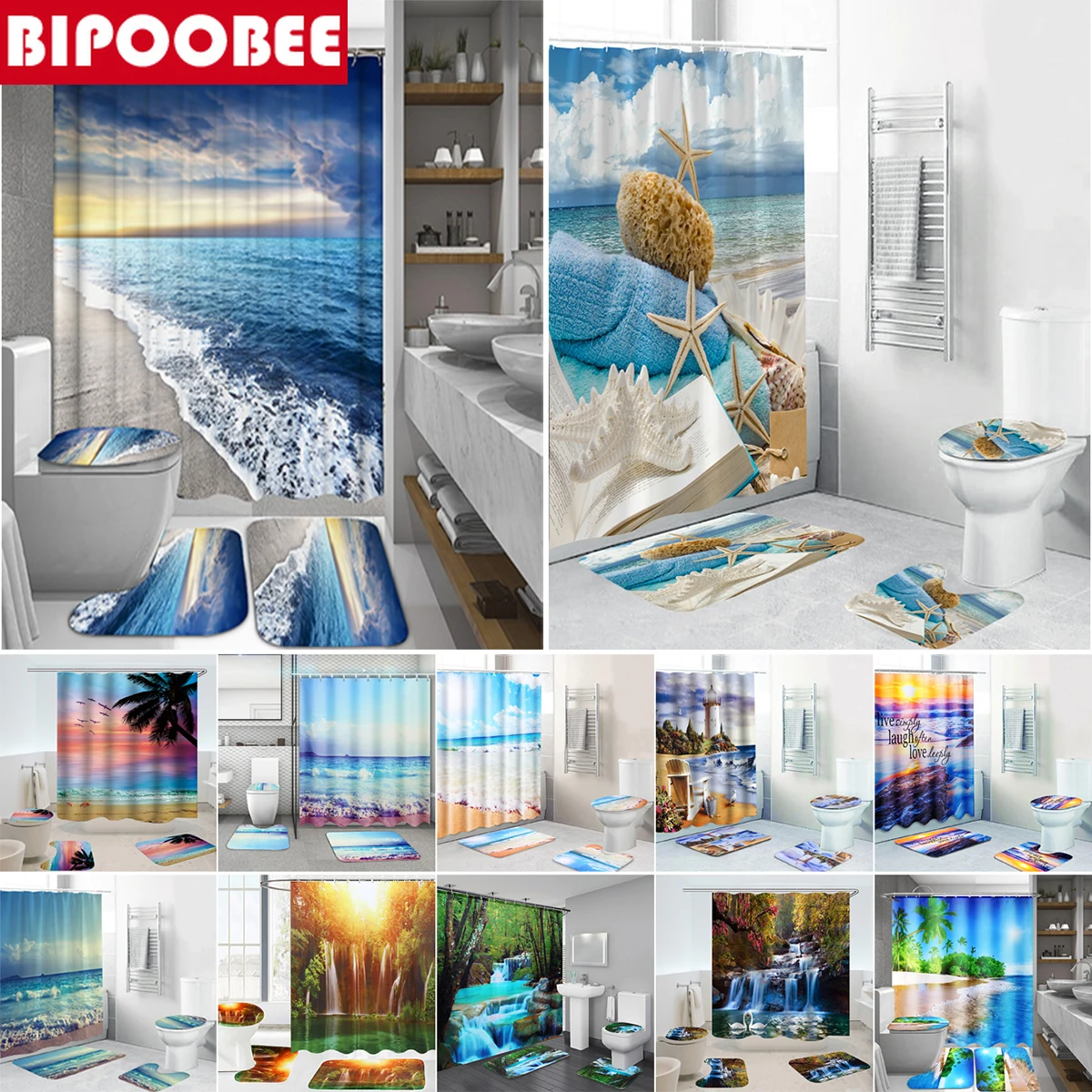 Ocean Beach 3d Print Shower Curtain Pedestal Rug Toilet Cover Bath Mat Natural Scenery Bathroom Curtains with Hooks Home Decor
Ocean Beach 3d Print Shower Curtain Pedestal Rug Toilet Cover Bath Mat Natural Scenery Bathroom Curtains with Hooks Home Decor