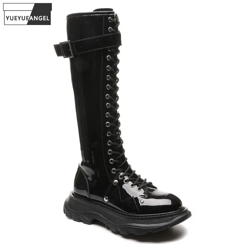 Winter Fashion Women Lace Up Patent Leather Knee High Knight Boots Ladies Thick Platform Motorcycle Punk Style High Top Shoes
Winter Fashion Women Lace Up Patent Leather Knee High Knight Boots Ladies Thick Platform Motorcycle Punk Style High Top Shoes