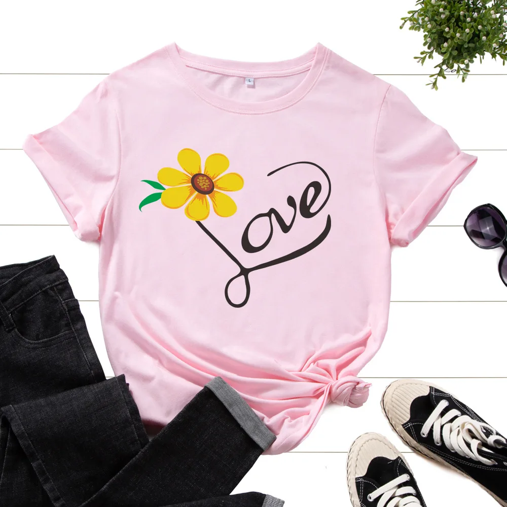 Cotton T-Shirts for Women Graphic Tees Printed Shirt Short Sleeve Summer Tops Casual Clothes Love Sunflower Plants Heart Family
Cotton T-Shirts for Women Graphic Tees Printed Shirt Short Sleeve Summer Tops Casual Clothes Love Sunflower Plants Heart Family