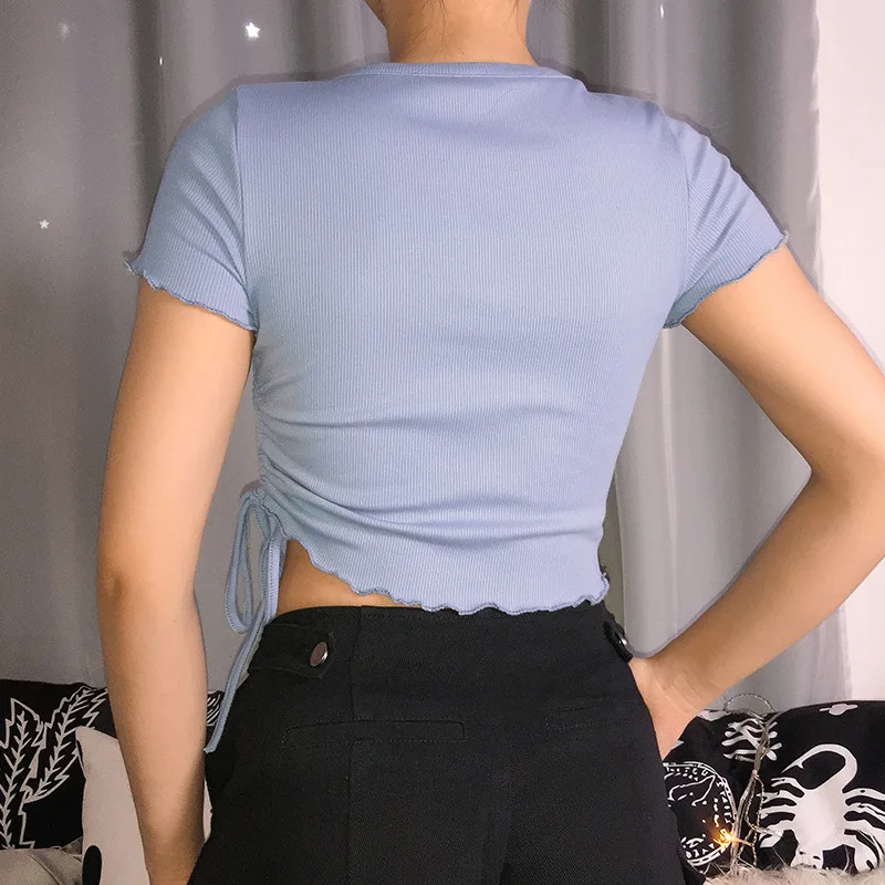 Women Drawstring t Shirt Ladies T-Shirt Short Sleeved Street Slim Tee Tops Streetwear Sexy Crop Tops Casual Summer Clothing 2021
Women Drawstring t Shirt Ladies T-Shirt Short Sleeved Street Slim Tee Tops Streetwear Sexy Crop Tops Casual Summer Clothing 2021