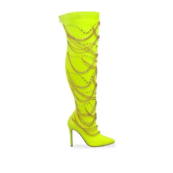 Sexy Women's Over Knee Boots Pointed Toe Stilettos Super High Heels Shoes Metal Chain Rivets Black Yellow Big Size B168
Sexy Women's Over Knee Boots Pointed Toe Stilettos Super High Heels Shoes Metal Chain Rivets Black Yellow Big Size B168