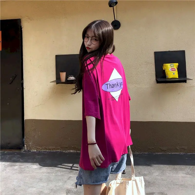 2021 Summer Short-sleeved T-shirt Women's New Oversized Loose Harajuku Port Style Korean Alphabet Printing Kawaii Clothing Women 
2021 Summer Short-sleeved T-shirt Women's New Oversized Loose Harajuku Port Style Korean Alphabet Printing Kawaii Clothing Women
