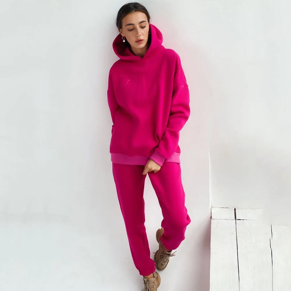 2021 Casual Long Sleeve Hooded Sweatshirt Outfit Women Spring Autumn Thick Fleece Warm Solid Tracksuits 2 Pieces Sprot Sets Suit
2021 Casual Long Sleeve Hooded Sweatshirt Outfit Women Spring Autumn Thick Fleece Warm Solid Tracksuits 2 Pieces Sprot Sets Suit