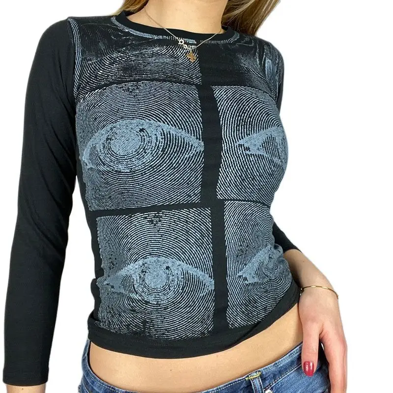 Printed Top Fairy Grunge Print Women's T-shirt Print Contrasting Color Stitching Long Sleeve Slim Basic Short T-shirt Autumn Top
Printed Top Fairy Grunge Print Women's T-shirt Print Contrasting Color Stitching Long Sleeve Slim Basic Short T-shirt Autumn Top