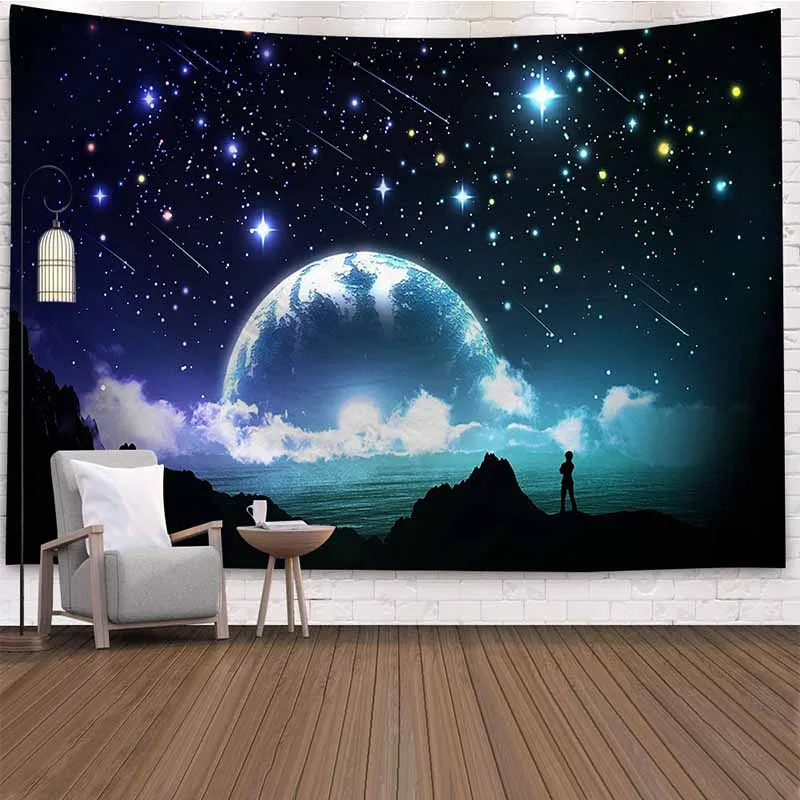 

Natural Scenery Mountain Forest And Moon Tapestry Wall Hanging Hippie Wall Trippy Tapestry Dorm Decor Psychedelic Wall Carpets