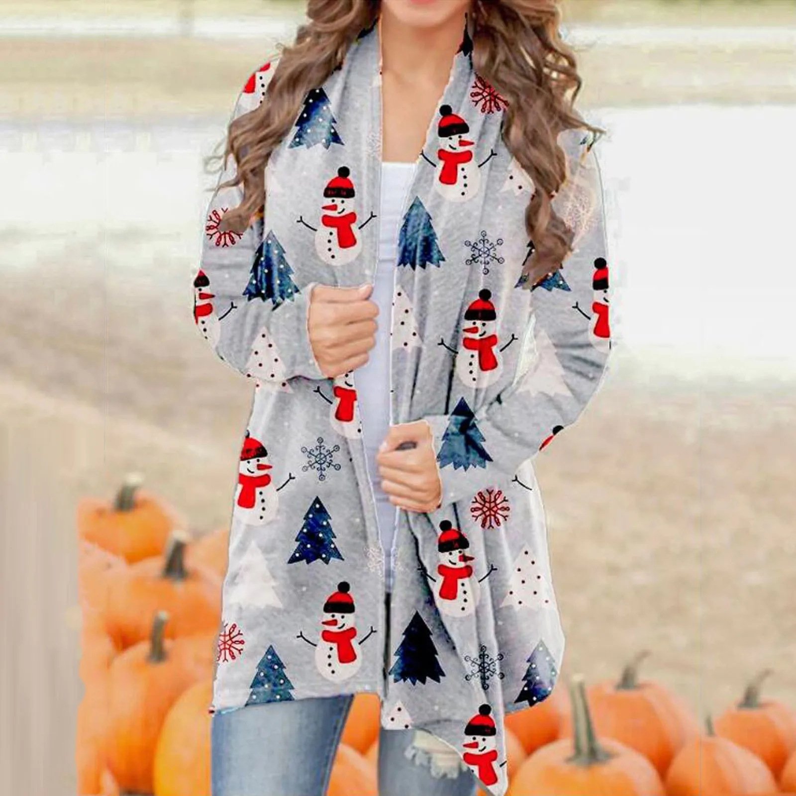 Womens Christmas Cardigan Snowman Open Front Long Sleeve Printing Loose Flowy Hem Coat Autumn Streetwear Open Stitch Clothing
Womens Christmas Cardigan Snowman Open Front Long Sleeve Printing Loose Flowy Hem Coat Autumn Streetwear Open Stitch Clothing