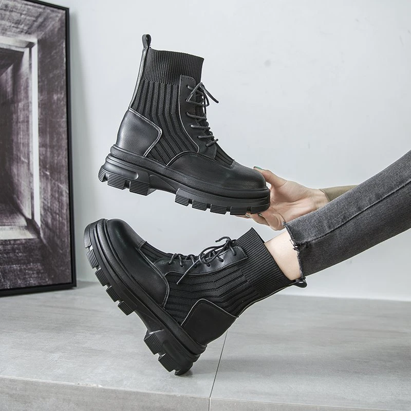 Knitted Black Martin Boots Women Shoes Stretch Fabric Platform Ankle Boots Lace Up Thick Sole Short Boots Women Botines Mujer
Knitted Black Martin Boots Women Shoes Stretch Fabric Platform Ankle Boots Lace Up Thick Sole Short Boots Women Botines Mujer
