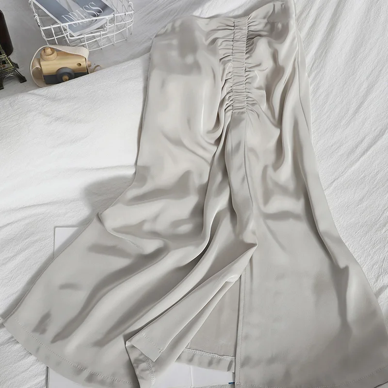 Women's dress half length skirt pleated split length skirt over Knee Skirt women's dress Polyester Silk A-LINE NONE