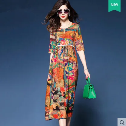 Beach skirt middle-aged women's new high-waist printed silk dress mulberry silk long
Beach skirt middle-aged women's new high-waist printed silk dress mulberry silk long