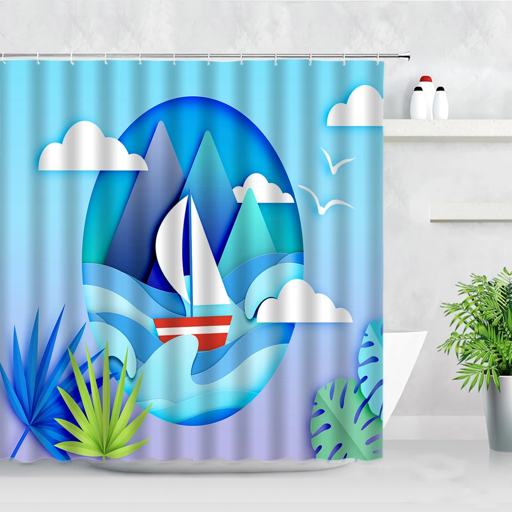 Creative Ocean Sea Wave Sailing Children Shower Curtain Set Waterproof Bathroom Decor Tropical Plants Design Fabric Bath Curtain
Creative Ocean Sea Wave Sailing Children Shower Curtain Set Waterproof Bathroom Decor Tropical Plants Design Fabric Bath Curtain