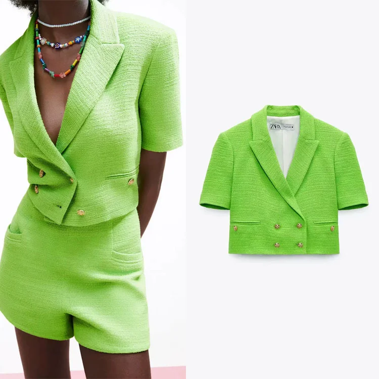 Temperament light style double breasted suit new summer women's wear contrast color personalized slim fit
Temperament light style double breasted suit new summer women's wear contrast color personalized slim fit