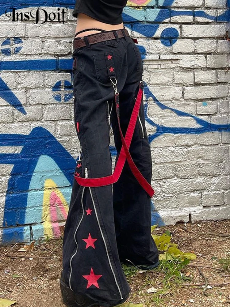 InsDoit Punk Star Print Black Flare Pants Woman Gothic Clothes Pockets Fashion Zipper Jeans Streetwear Harajuku Bandage Trousers
InsDoit Punk Star Print Black Flare Pants Woman Gothic Clothes Pockets Fashion Zipper Jeans Streetwear Harajuku Bandage Trousers