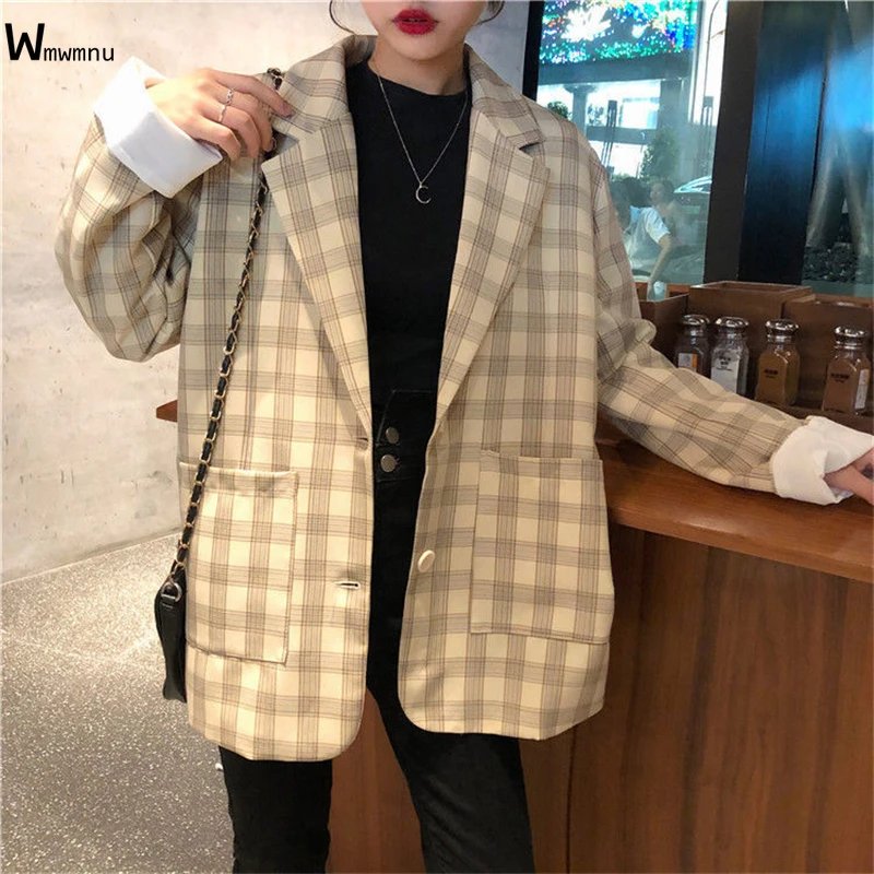 Spring Thin Streetwear Casual Loose Suit Jacket Female Fashion Korean Long Sleeve Student Outerwear Chic Plaid Blazers For Women
Spring Thin Streetwear Casual Loose Suit Jacket Female Fashion Korean Long Sleeve Student Outerwear Chic Plaid Blazers For Women