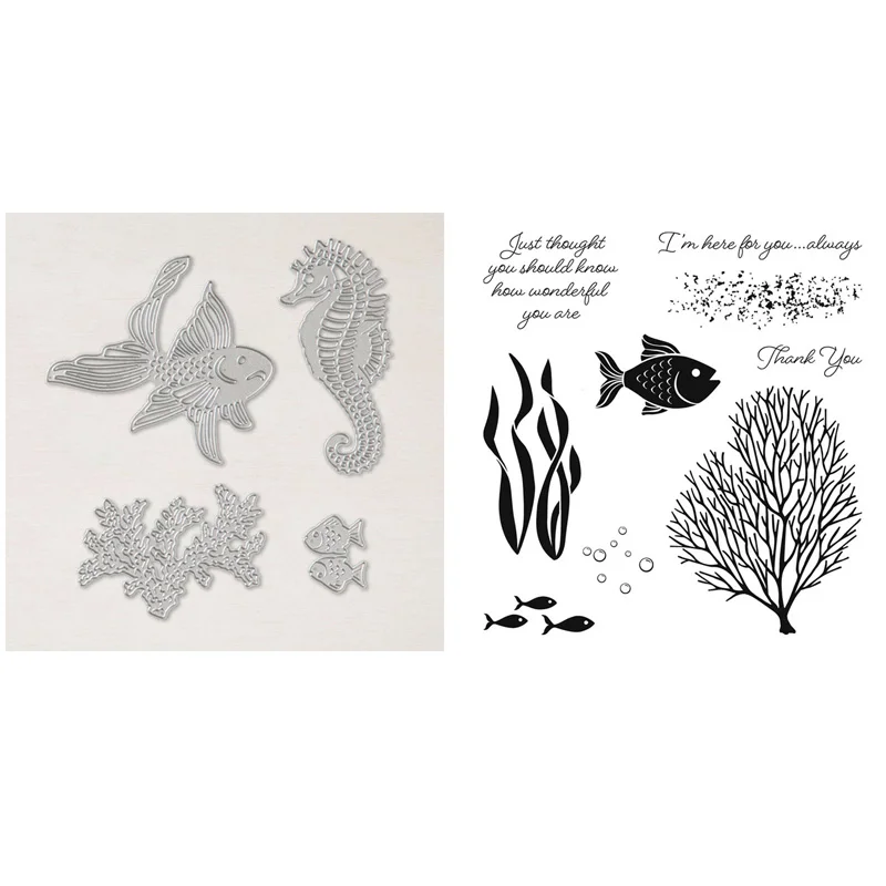 Seascape Stamp Set and Coordinating Dies Seaweed and Fishes Sentiment Clear Stamps For DIY Scrapbooking Card Making Craft
Seascape Stamp Set and Coordinating Dies Seaweed and Fishes Sentiment Clear Stamps For DIY Scrapbooking Card Making Craft