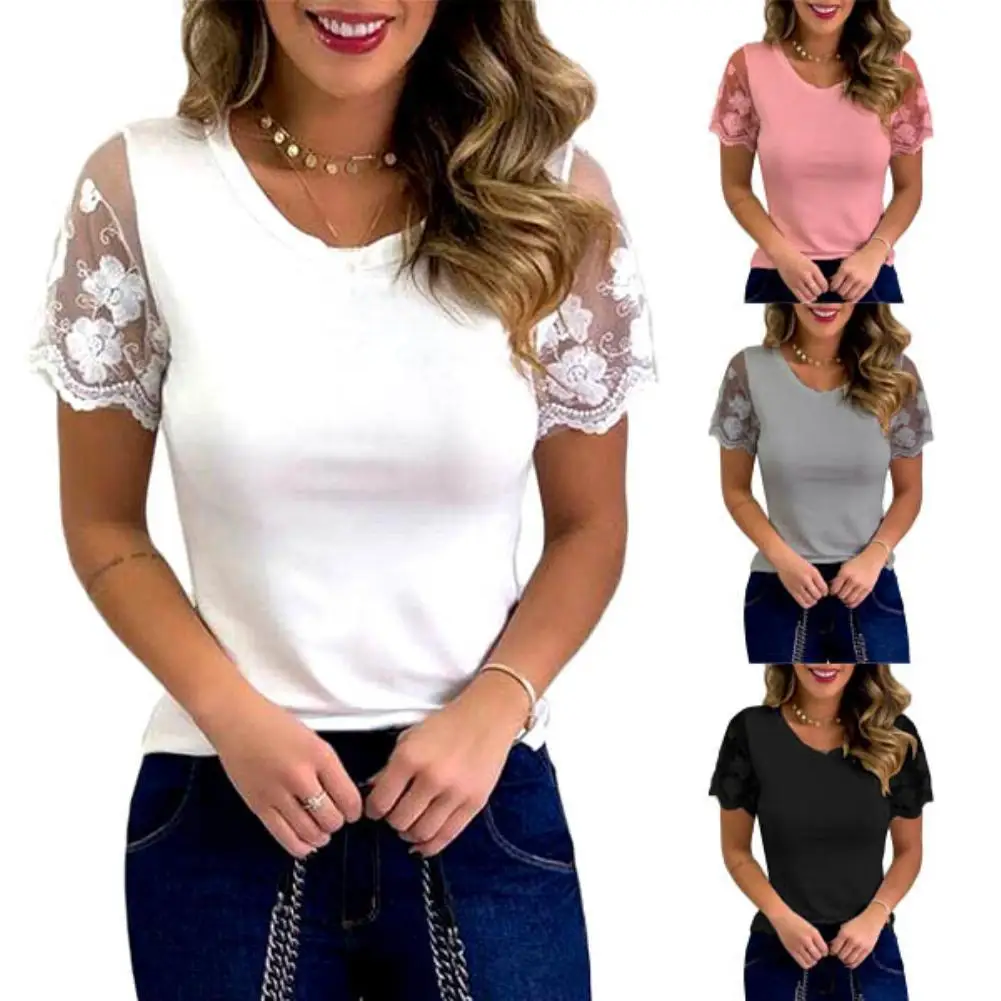 Women Fashion T-shirt Solid Color O Neck Stitched Lace Sheer Sleeve Blouse Top T-shirt Solid Color Lace Sheer Sleeve Blouse Top
Women Fashion T-shirt Solid Color O Neck Stitched Lace Sheer Sleeve Blouse Top T-shirt Solid Color Lace Sheer Sleeve Blouse Top