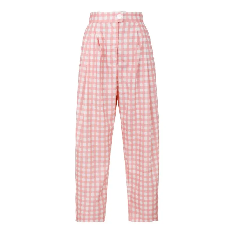Summer Sweet Pink Plaid Suit Pant Female Loose Straight Pants Casual Ankle Length Trousers Fashion Women High Waist Sweatpants
Summer Sweet Pink Plaid Suit Pant Female Loose Straight Pants Casual Ankle Length Trousers Fashion Women High Waist Sweatpants
