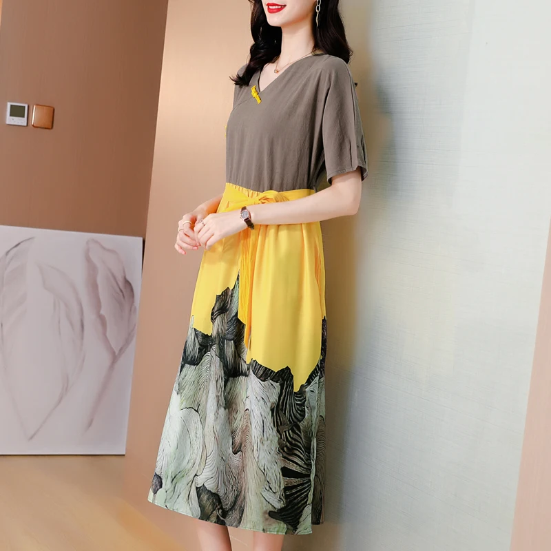 COIGARSAM Women Long Dress Summer 2021 New Office Lady National Wind Half Sleeve Print Stand Neck High Waist Dresses Traf Robe
COIGARSAM Women Long Dress Summer 2021 New Office Lady National Wind Half Sleeve Print Stand Neck High Waist Dresses Traf Robe