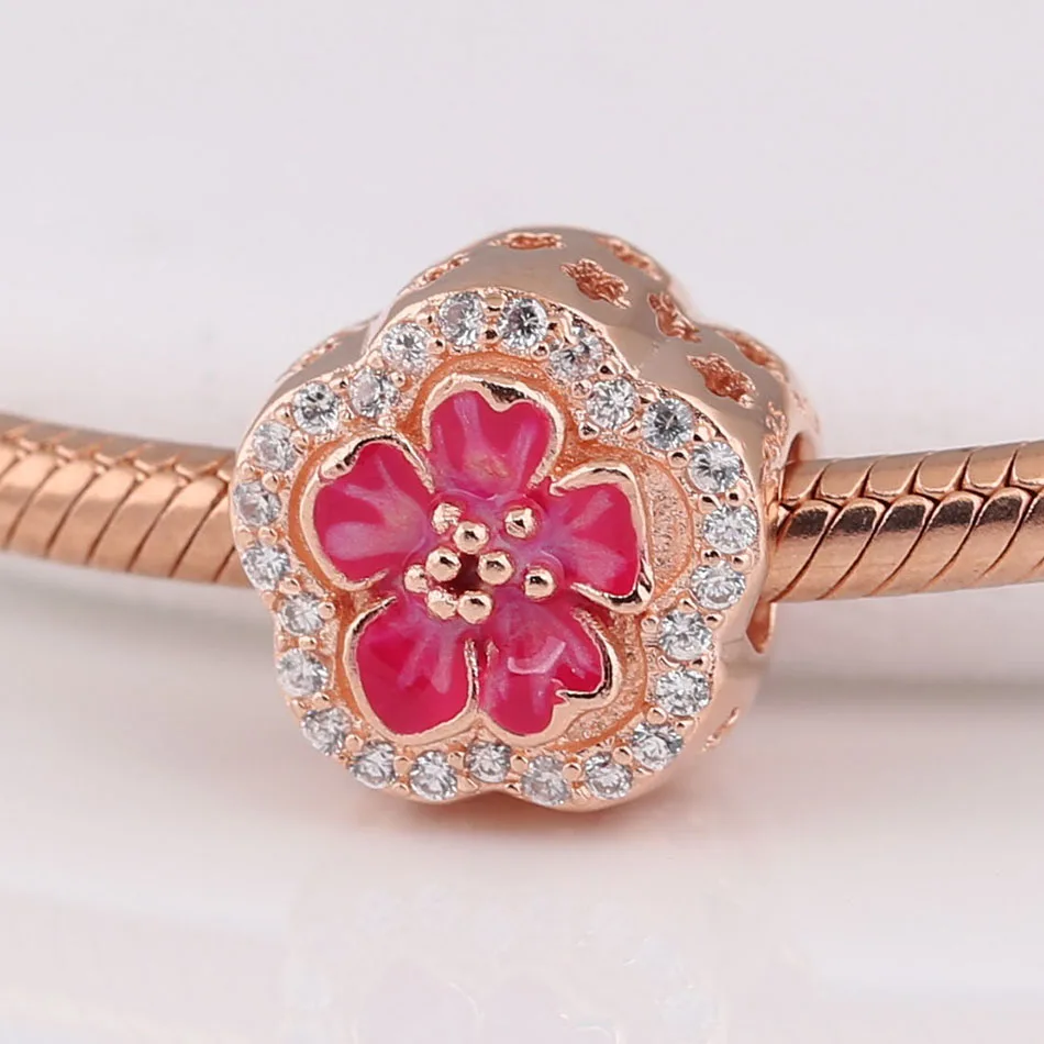 Authentic S925 Enamel Peach Blossom Flower With Crystal Bead Charm for Women Bracelet Bangle DIY Jewelry 
Authentic S925 Enamel Peach Blossom Flower With Crystal Bead Charm for Women Bracelet Bangle DIY Jewelry
