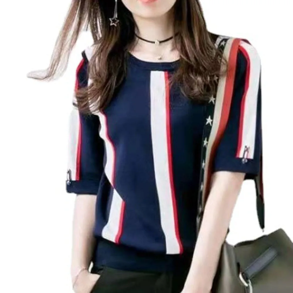 Sweater Two-color Switching Color Scheme Thin Women's Fashion Simple Summer Round Neck Loose Knitwear 2021 New
Sweater Two-color Switching Color Scheme Thin Women's Fashion Simple Summer Round Neck Loose Knitwear 2021 New