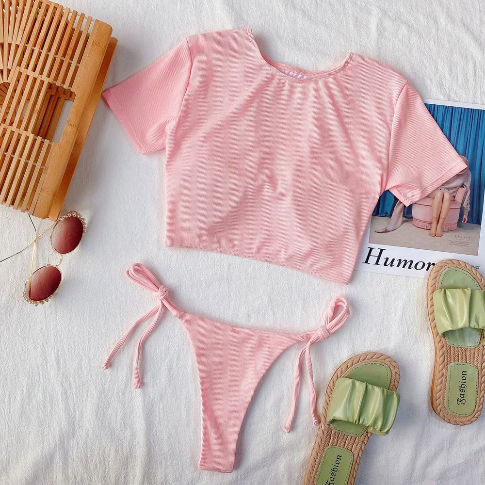 Sexy Bikinis Ribbed Women's Swimsuits Ring Bathing Suit New Summer Push Up Swimwear Short Sleeve Biquini Pink Thong Bikini Set
Sexy Bikinis Ribbed Women's Swimsuits Ring Bathing Suit New Summer Push Up Swimwear Short Sleeve Biquini Pink Thong Bikini Set