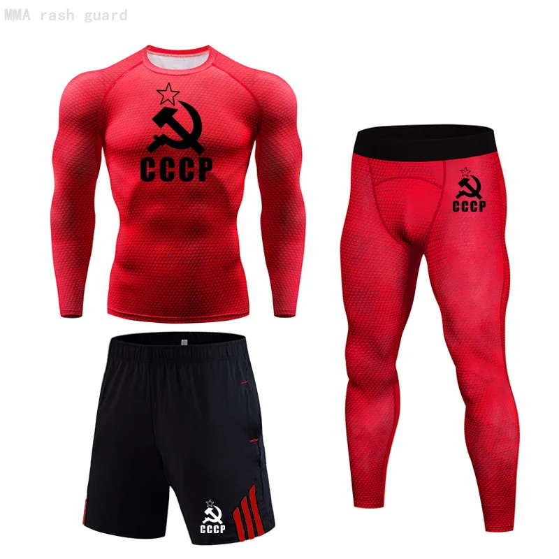 CCCP Running suit Men Compression Sportswear MMA Training kit Men full suit Tracksuit wicking jogging suit Gym fitness clothing
CCCP Running suit Men Compression Sportswear MMA Training kit Men full suit Tracksuit wicking jogging suit Gym fitness clothing