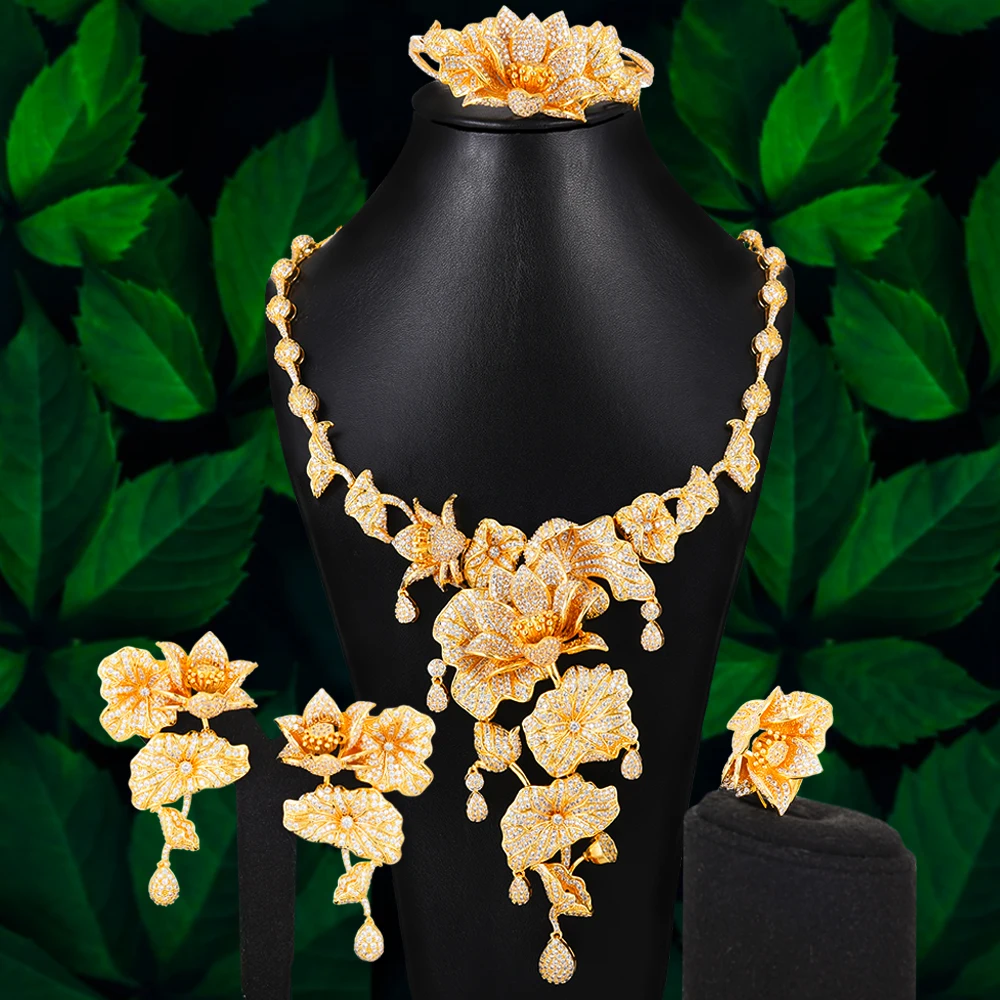 Blachette Luxury Lotus FLOWERS Jewelry Sets For Women Wedding African Indian High-quality Cubic Zircon Dubai Bridal Jewelry
Blachette Luxury Lotus FLOWERS Jewelry Sets For Women Wedding African Indian High-quality Cubic Zircon Dubai Bridal Jewelry