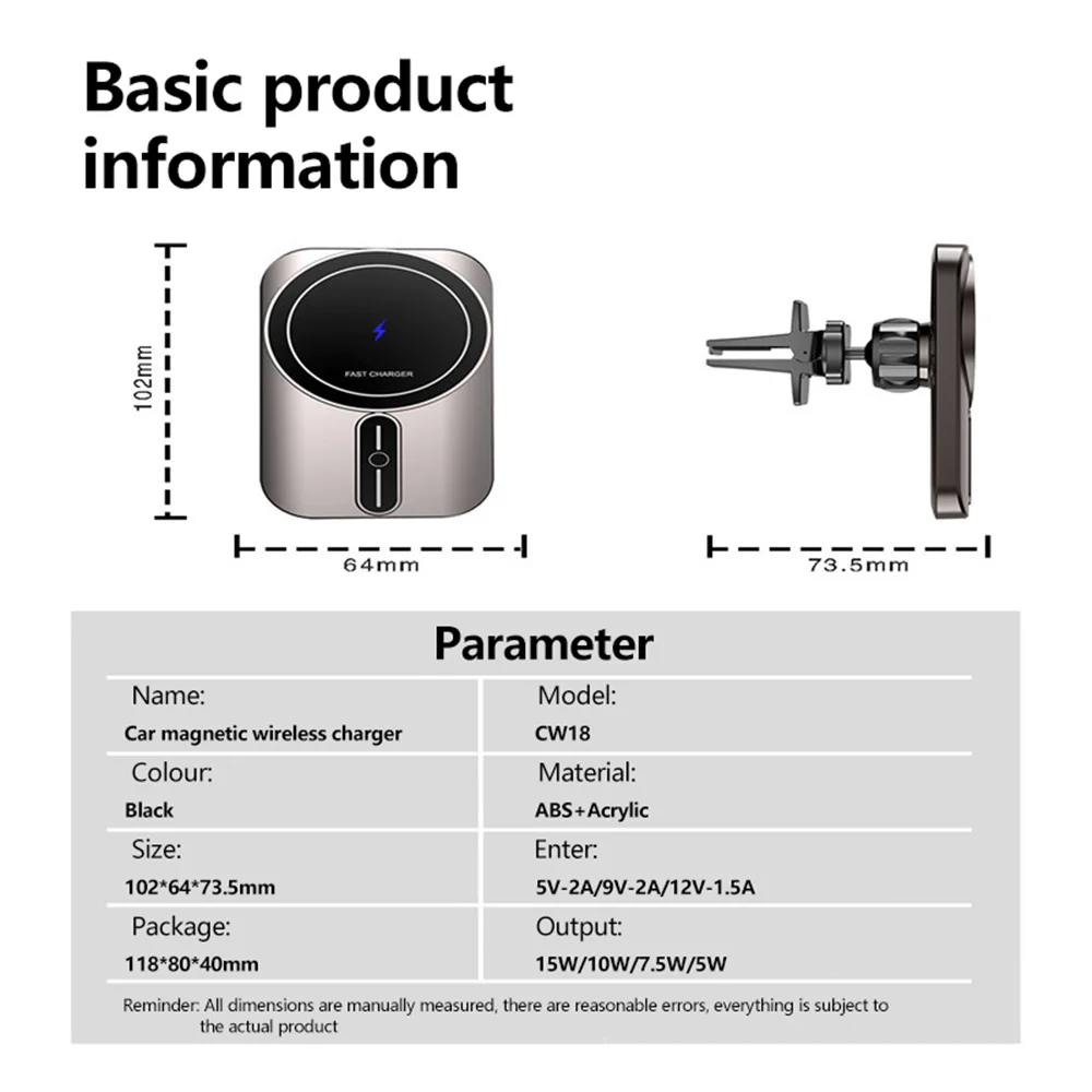 Magnetic Charger Magsafing Car Phone Holder 15W Qi Wireless Charging Car Magnet Mount Stand For Magsafe iPhone 12 Pro Max 12Mini
Magnetic Charger Magsafing Car Phone Holder 15W Qi Wireless Charging Car Magnet Mount Stand For Magsafe iPhone 12 Pro Max 12Mini