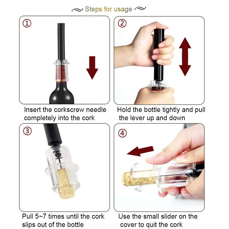 1pcs Black Air Pressure Type Wine Bottle Opener Stainless Steel Pin Type Bottle Pumps Corkscrew Cork Out Tool Red Wine Opener
1pcs Black Air Pressure Type Wine Bottle Opener Stainless Steel Pin Type Bottle Pumps Corkscrew Cork Out Tool Red Wine Opener