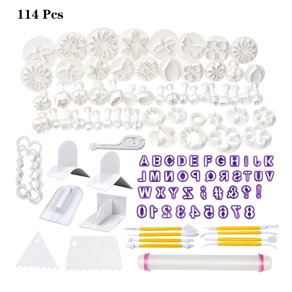 114-Piece Fondant Cookie Cutter Set for Letters Numbers Rose Flower Fondant Tools, Ejector Stamp Modelling Tool Cake Decoration
114-Piece Fondant Cookie Cutter Set for Letters Numbers Rose Flower Fondant Tools, Ejector Stamp Modelling Tool Cake Decoration
