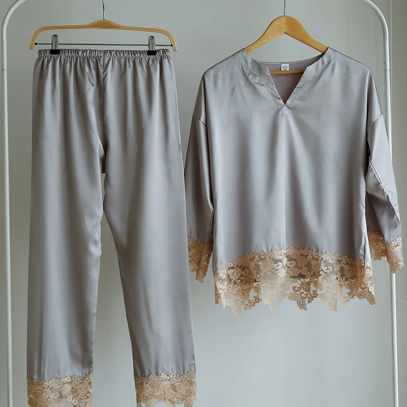 Sexy Soft Pajamas Satin Pyjamas Women Loungewear Stitch Pajamas Faux Silk Pj Set Long Sleeve Autumn Winter Homewear Sleepwear
Sexy Soft Pajamas Satin Pyjamas Women Loungewear Stitch Pajamas Faux Silk Pj Set Long Sleeve Autumn Winter Homewear Sleepwear