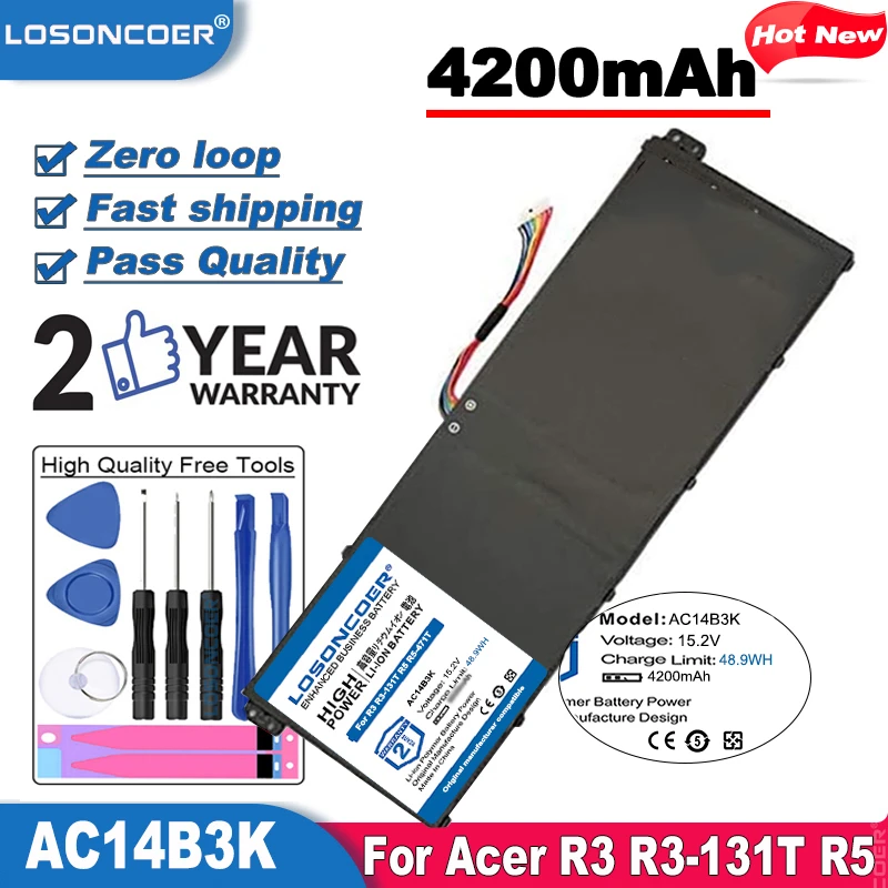 4200 мА/ч AC14B3K ноутбук Батарея для Acer Aspire R3 131T R5 471T 571T ES1 572|Аккумуляторы мобильных