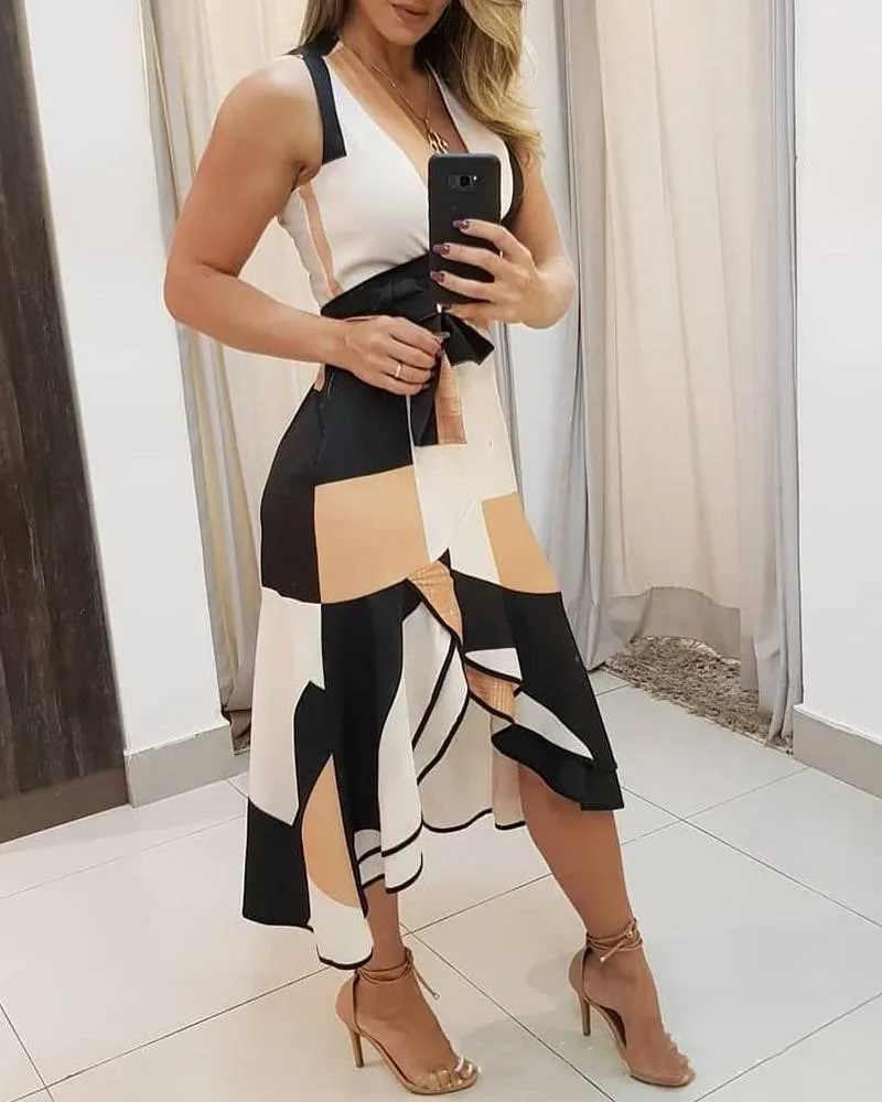 Summer V-neck Sleeveless Contrasting Color Printed Ladies Dress Women women clothing maxi dresses for women
Summer V-neck Sleeveless Contrasting Color Printed Ladies Dress Women women clothing maxi dresses for women