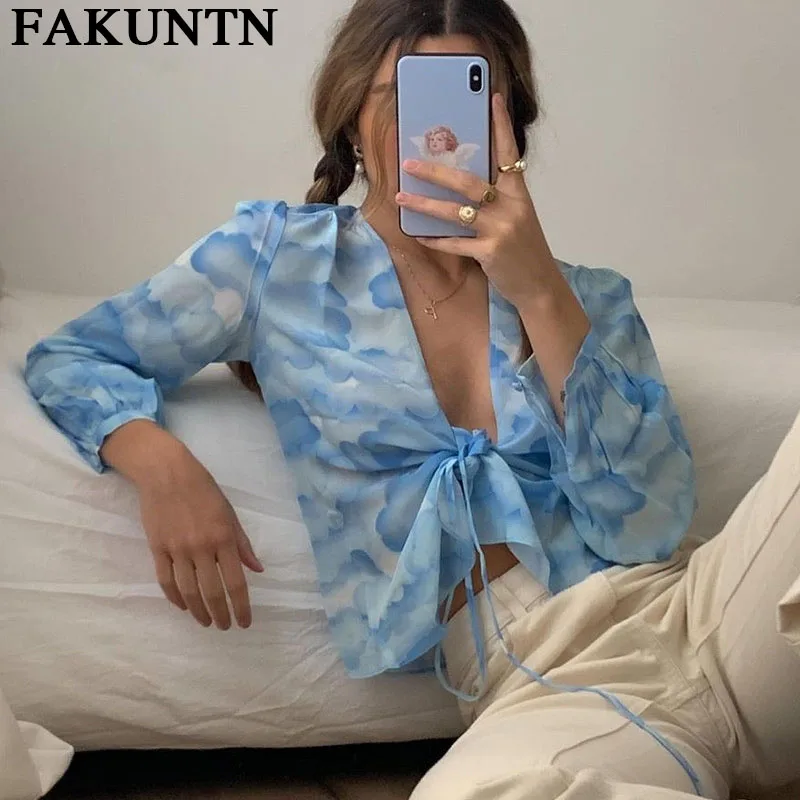 Summer Chiffon Blouses Cloud Printed Beach Shirts 2021 Fashion Sexy Deep V-Neck Lantern Sleeve Crop Top Women Blouses And Shirts
Summer Chiffon Blouses Cloud Printed Beach Shirts 2021 Fashion Sexy Deep V-Neck Lantern Sleeve Crop Top Women Blouses And Shirts